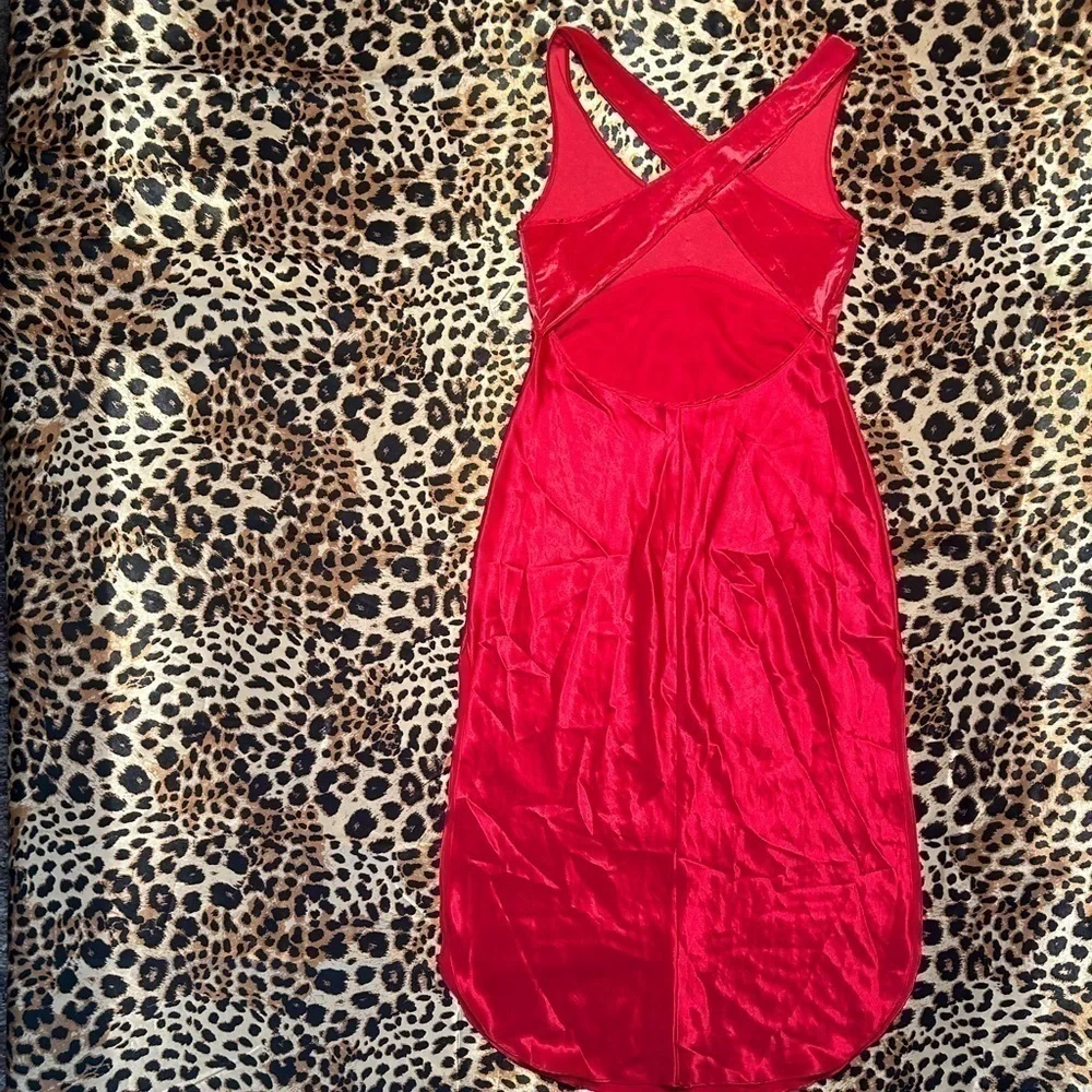 Vintage California Dynasty Red Velvet & Satin Slip Dress - Picture 7 of 10